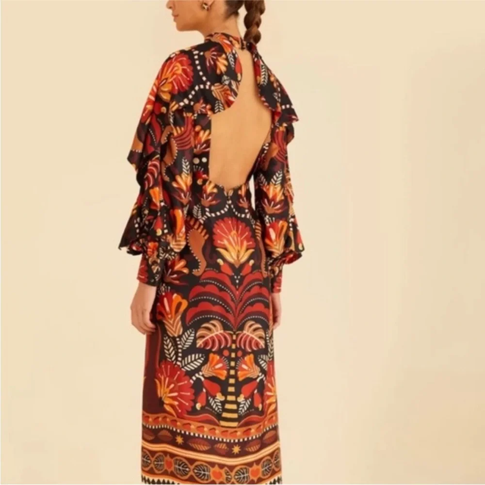 FARM Rio Long Sleeve Dress - Black, Orange, Red - Picture 4 of 4